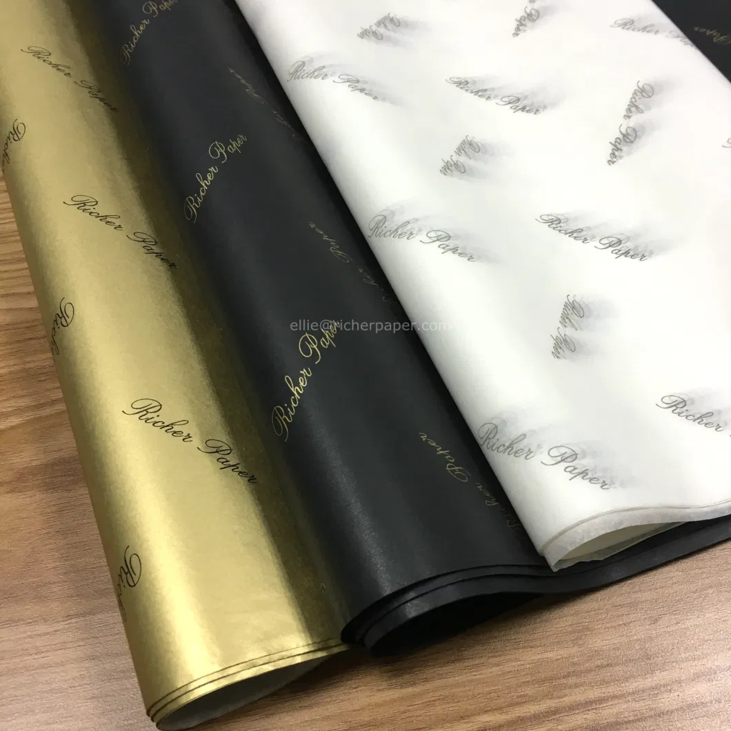 Custom Brand Name Personalized Printed Eco Friendly Black Wrapping Tissue Paper with Company Logo